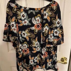 LOFT Navy Floral Blouse